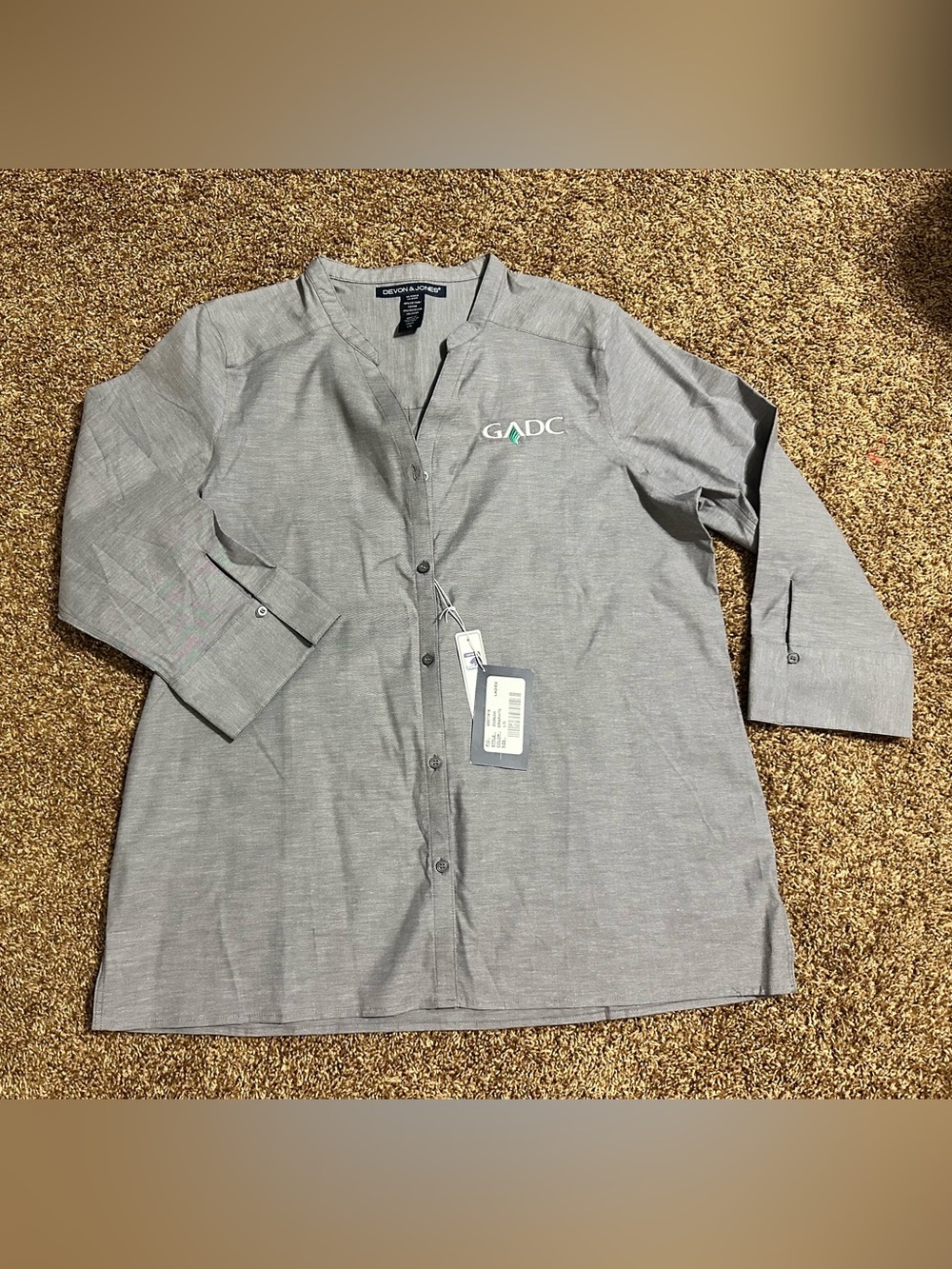NWT Devon & Jones Women's Stretch Pinpoint Chambra 3/4 Sleeve Shirt size Large